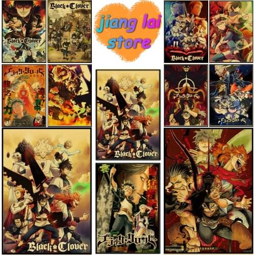 Home Decor Painting Black Clover Poster HD Prints Japanese Animation Pictures Bar Cafe Hotel Wall Sticker Retro Anime Poster
