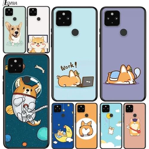 Cartoon Corgi Dog Shockproof Cover for Google Pixel 5 5A 4 4A XL 5G Black Phone Case Shell Soft Fundas Coque Capa