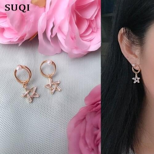 SUQI Fashion AAA Zircon gold imitation pearl star Earrings For Women party girl jewelry gift decoration non-toxic