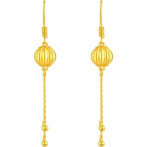 Pure 24K Yellow Gold Earrings Women Ball China Lantern Dangle Earrings 7.36g