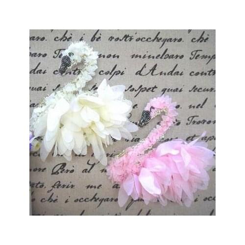 Chiffon Feathers White Swan DIY Clothes Patches for Clothing Bag Sew-on Embroidered Patch Motif Sequins Handwork Applique Crafts