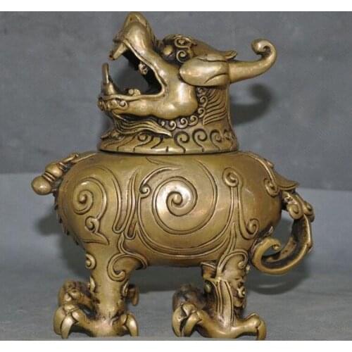 Old Chinese bronze unicorn Brave troops Pixiu beast statue Incense Burner censer