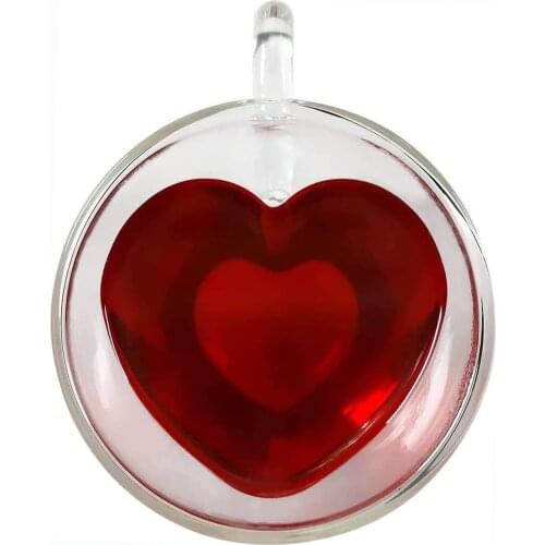 1pc Romantic Heart Love Shaped Glass Mug Couple Cups Double Wall Glass Mug Resistant Tea Beer Mug Milk Lemon Juice Cup Drinkware