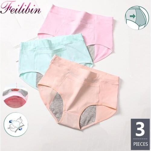 ZJX 3Pcs Leak Proof Menstrual Period Panties Women Underwear High Waist Physiological Pants Cotton Healthy Seamless Briefs