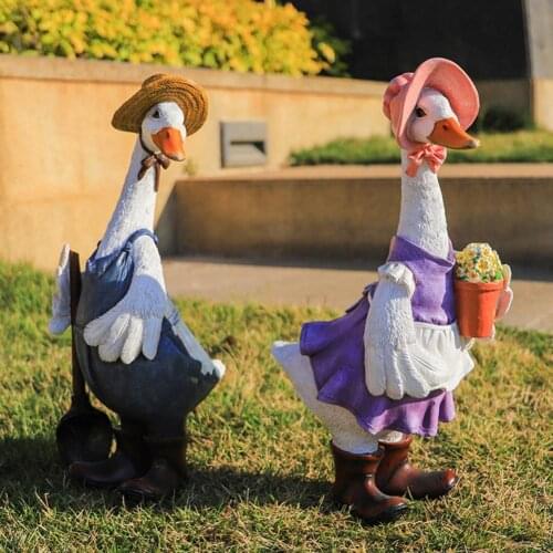 Duck Ornaments Resin Artificial Duck Garden Sculpture Animal Statue Couple Decoration Simulation Pond Decor Landscape Crafts