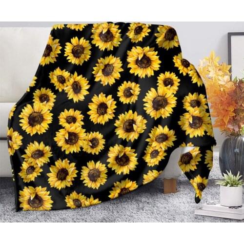 Upetstory Black Sunflower Print Kids Boys Girls Fleece Blanket Warm Fall Thin Sofa Throw Blanket for Adult Soft Nap Quilt