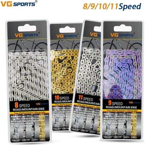 VG Sports 8 9 10 11 Speed bike chain accessories undefined Half full Hollow 116L Silver Gold Colorful Mountain MTB Road Bike