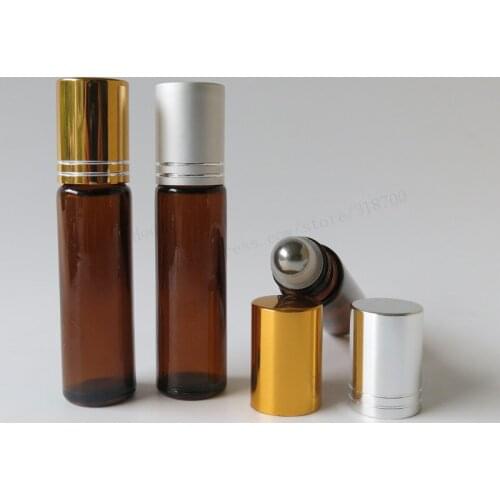 High quality 360pcs/lot 10ml amber glass roll on bottle with stainless steel roller ball,essential oils bottle ,cosmetic packing