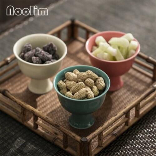 Japanese Ceramic Dessert Plate Porcelain Simple High Footed Dried Fruit Plate Snack Nuts Dishes Candy Tray Tea Bowl Tableware