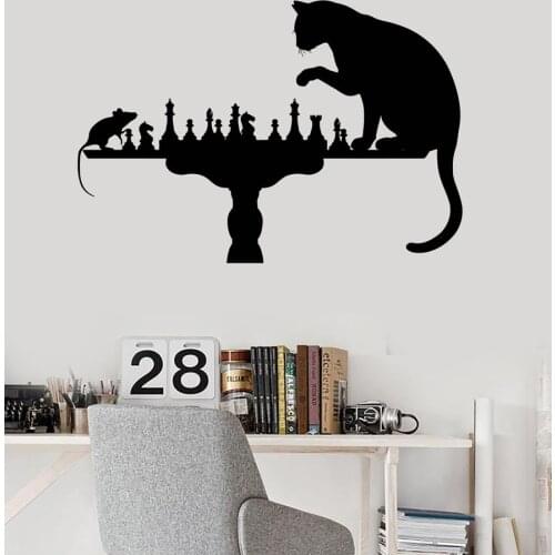 Funny Chess Cat Mouse Wall Stickers Home Decoration Wall Vinyl Decal For Living Room Bedroom Hot Sale Art Wall Tattoo SA157