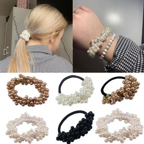 Europe style Pearl Bezel Hair band For Women Elastic Rubber Band Rope Hair Tie Ponytail Holder Girl Hair Accessories