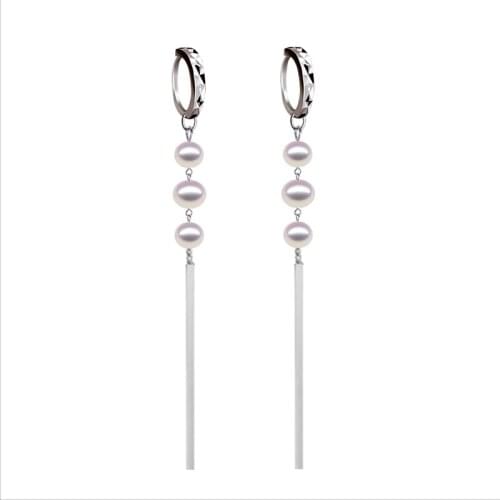 925 sterling silver pearl earrings natural freshwater pearl Long tassel earrings wedding Party fashion earrings for women