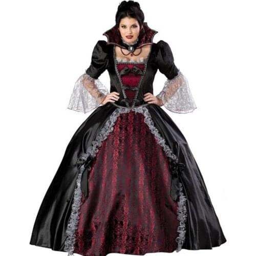 Luxury Halloween Cosplay Vicious queen women costume dress vintage gothic stand collar Masquerade clothing theme party
