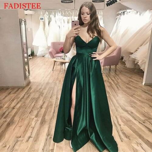 New Style Satin Sexy V-neck Prom Dresses Vestido Novia Robe De Soiree Simple платье на выпускнойe Vestidos De Fiesta