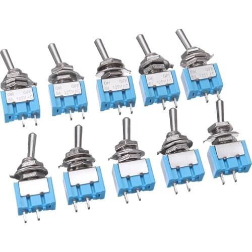 10pcs MTS-101 2 Pin SPST Switch ON-OFF 2 Position 6A 250V AC Mini Electrical Miniature Toggle Switches 6MM Mounting Hole