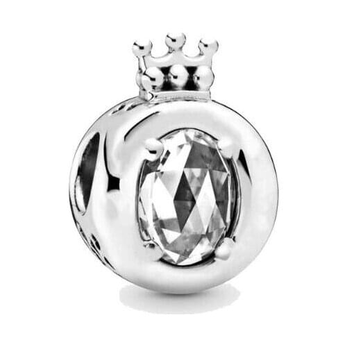 100% 925 Sterling Silver Clear Sparkling Crown O Charm Beads Fits Original Bracelet Women DIY Jewelry Making bijoux