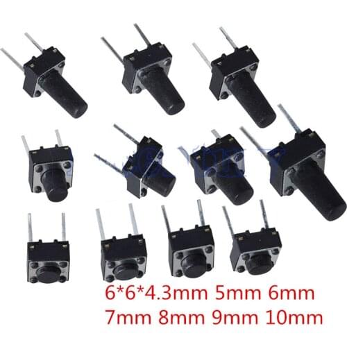 1000PCS/LOT 6*6* 4.3mm 5mm 6mm 7mm 8mm 9mm 10mm touch switch button switch 2 pin in the middle two feet 6x6x5