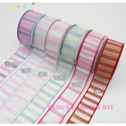 20 Yards/Roll ---- DIY 3.8cm Width Single Face STRIPES ORGANZA Ribbon