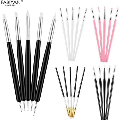 3/5Pcs/Set Nail Art Soft Silicone Pen Sculpture Embossing Modeling Dotting Brush UV Gel Carving Design Painting Manicure Tool