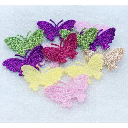50pcs bling slap-up butterfly Non-woven patches glitter Felt Appliques for clothes Sewing Supplies DIY craft hair bow center