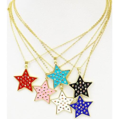 6 Pcs Enamel Star Pendant Necklace Mix color pendant Jewelry Necklace Fashion star necklace 51828
