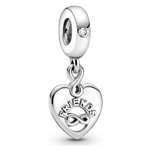Friends Forever Heart Dangle Charms 2021 New Valentines Day 925 Sterling Silver Beads Fit Bracelets Gift DIY For Women Jewelry