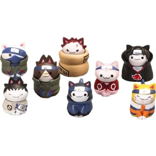 Anime Naruto Kitten Sasuke Kakashi Gaara Haruno Kozakura Mustela Kamaru Action Figure Toys Decoration Childrens Gifts 8pcs/Set