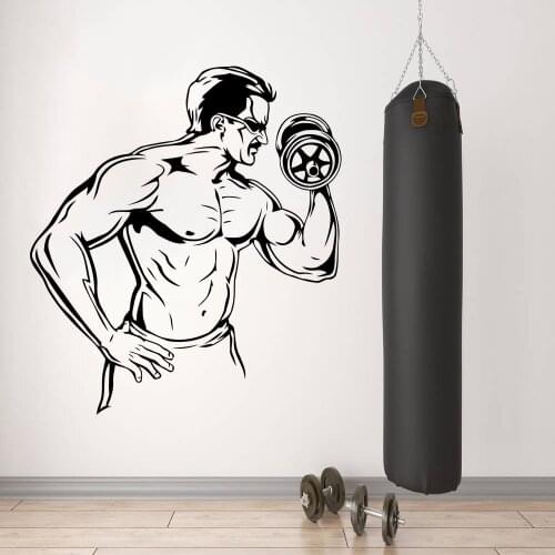 Gymnasium Wall Poster Dumbbell Lifting Wall Decals Sports Muscle Man Vinyl Wall Sticker Gym Sports Fitness Center Decor AZ631