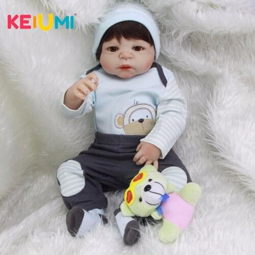 KEIUMI Wholesale 57 cm Lifelike Reborn Baby Menino Full Silicone Body Vinyl Reborn Babies Dolls Toys For kids Birthday Gifts