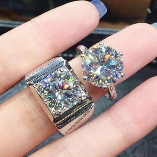 Pt950 White Gold Silver Color 3 Carats Crystal Zircon Diamonds Gemstones Couples Rings Men Women Fashion Fine Jewelry Wedding