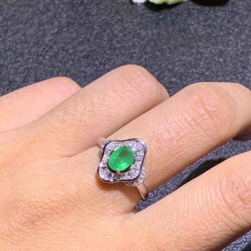 Natural emerald ring Free shipping 925 sterling silver 5*7mm gemstone Fine jewelry