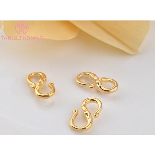 10PCS 13x7MM 24K Gold Color Brass S Shape Necklaces Bracelets Clasps High Quality for Diy Jewelry Making Findings Accessories