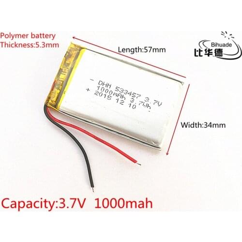 Liter energy battery 533457 503356 3.7V 1000mAh Rechargeable lithium Li-Polymer Battery For gps