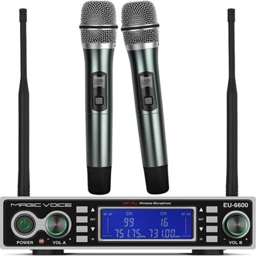 MAGICVOICE MV-1200EE UHF DUAL TUNER 2 HANDHELD WIRELESS TRANSCEIVER MICROPHONE