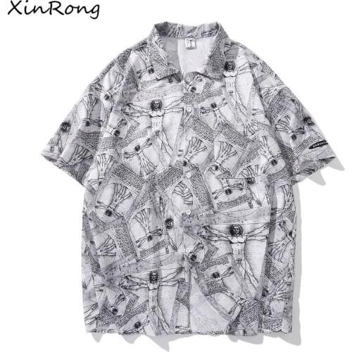 Mens 2021 fashion brand short-sleeved shirt spring and summer new dark print retro custom high street style half-sleeved shirt