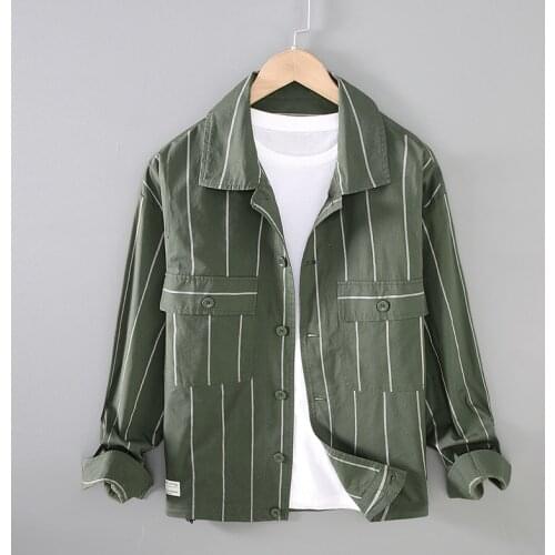 Jm283 Men Vertical Striped Jacket Thin Casual Fashion Urban Gentlemen Simple Classic Handsome Youth Long Sleeve Patchwork Coat