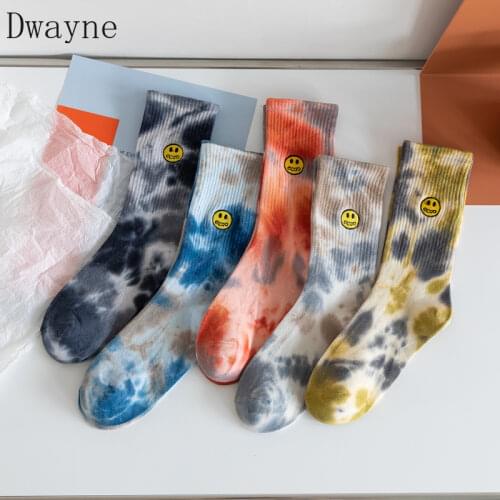 Trendy men socks Happy women socks Tie dye men socks Smiling face Skateboarding socks Sport stockings Tennis socks Funny socks
