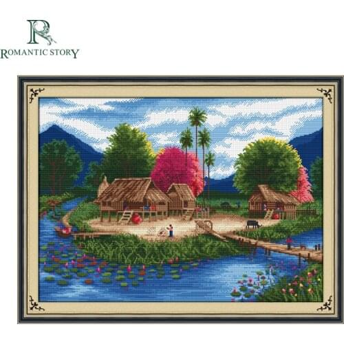 Romantic Story Water Homes Home Decoration Cross Stitch Handmade Needlework DIY DMC Cross-Stitch Sets For Embroidery Kit