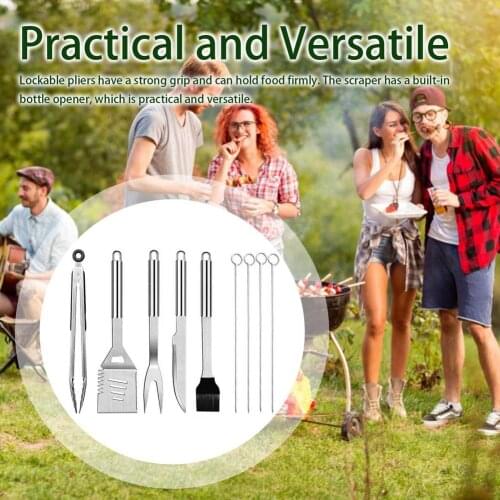 10pcs Home BBQ Grill Tool Set Stainless Steel Barbecue Grill Accessories Utensils Kit with Portable Case Complete Grill Utensils