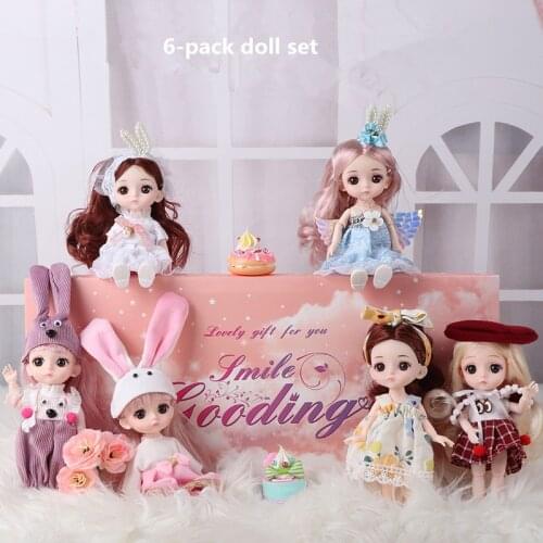 6/piece Set of BJD Doll 13 Movable Joints 16CM Fashion Cute Makeup Gift Box Doll Set 3D Eyes Girl Boy Toy Best Gift for Children