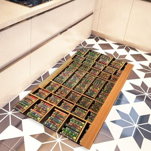 Bookshelf Floor Mat Modern Cartoon Area Rugs Study Home Living Bath Doormat Decor Print Books Anti Slip Carpet