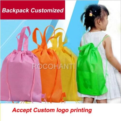 100Pcs Non woven Bag Drawstring Kids Shoulder Schoolbag Eco-friendly Customized LOGO Boy & Girls Backpack Tote Bags for School