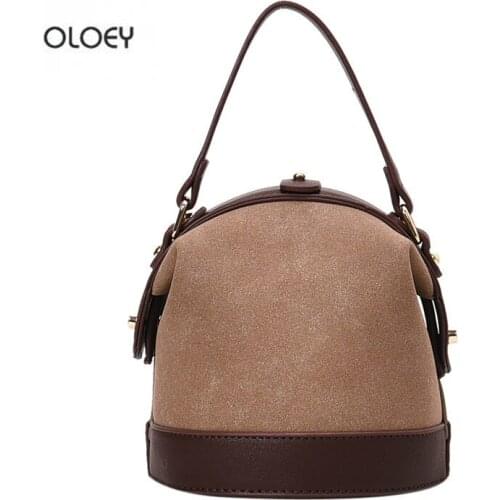 OLOEY New autumn winter mini bucket bag all-match frosted leather messenger bag fashionable handbag crossbody bags for women