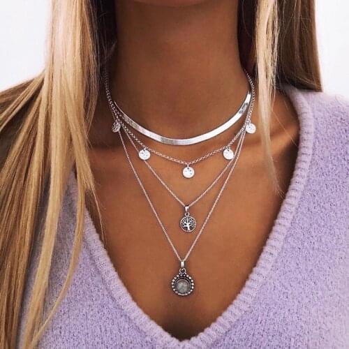 New Necklace 2021 Choker Necklaces for Women Vintage Multi-layered Pendant Chains Necklace Jewelry Wholesale Collares