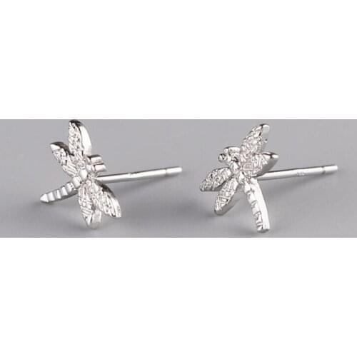 New Literary Exquisite Popular Insect 925 Sterling Silver Jewelry Dragonfly Personality Female Gift Stud Earrings E011
