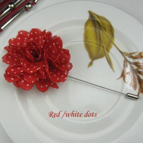 Wholesale - Fashion Women 5CM chiffon dots flower brooch pins stick pins 24pcs/lot 5color for your choice free shipping