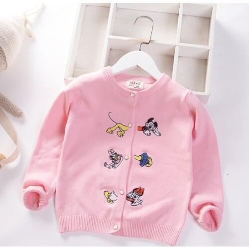 Autumn Toddler Girls Knitted Sweater Tops Minnie Mickey Mouse Embroidery Cardigan Clothes Winter Warm Little Children Outfits