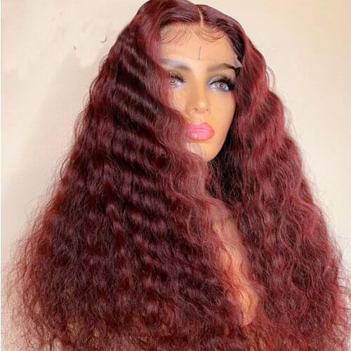 99J Red Color Kinky Curly Wigs Lace Front Wigs For Women With Baby Hair Heat Resistant Synthetic Wigs Daily Wig Cosplay WIgs