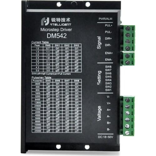 Rtelligent Factory Outlet DM542 Nema 23 Stepper Motor Driver CNC Kit 5.0A 24-50VDC DC Motor Driver for NEMA 17 23 Stepper Motor