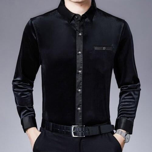 Velour Shirts Mens Retro Burgundy Flanel Shirts Mens Dresses Large Sizes Velvet Plus Size Cloth English Collar Men Classic Shirt